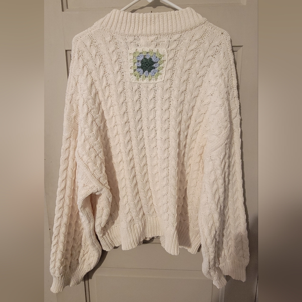 NWT - POL Cream Jacket with Colorful Crochet Granny Squares, Size L - Picture 4 of 5